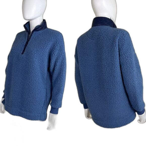 Aerie Women's Size XS Blue Dream Sherpa Quarter Zip Pullover Oversize Sweatshirt - Picture 1 of 17